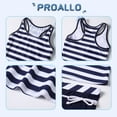 thumbnail image 3 of PROALLO Girls Bathing Suits Two-Piece Swimsuit with Boyshorts Vest-Style Tankini(14-15T Navy Blue Stripes), 3 of 5