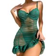 thumbnail image 1 of Gibobby Lencería de encaje Día de San Valentín Pijama sexy para mujer Conjunto de dos piezas de camisón con tirantes con volantes de tamaño(Verde, M), 1 of 5