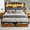 Brown, variant on Queen Bed Frame with 4 Storage Drawers, Upholstered Velvet LED Button-Tufted Headboard, and Wooden Slats - No Box Spring Needed, Black