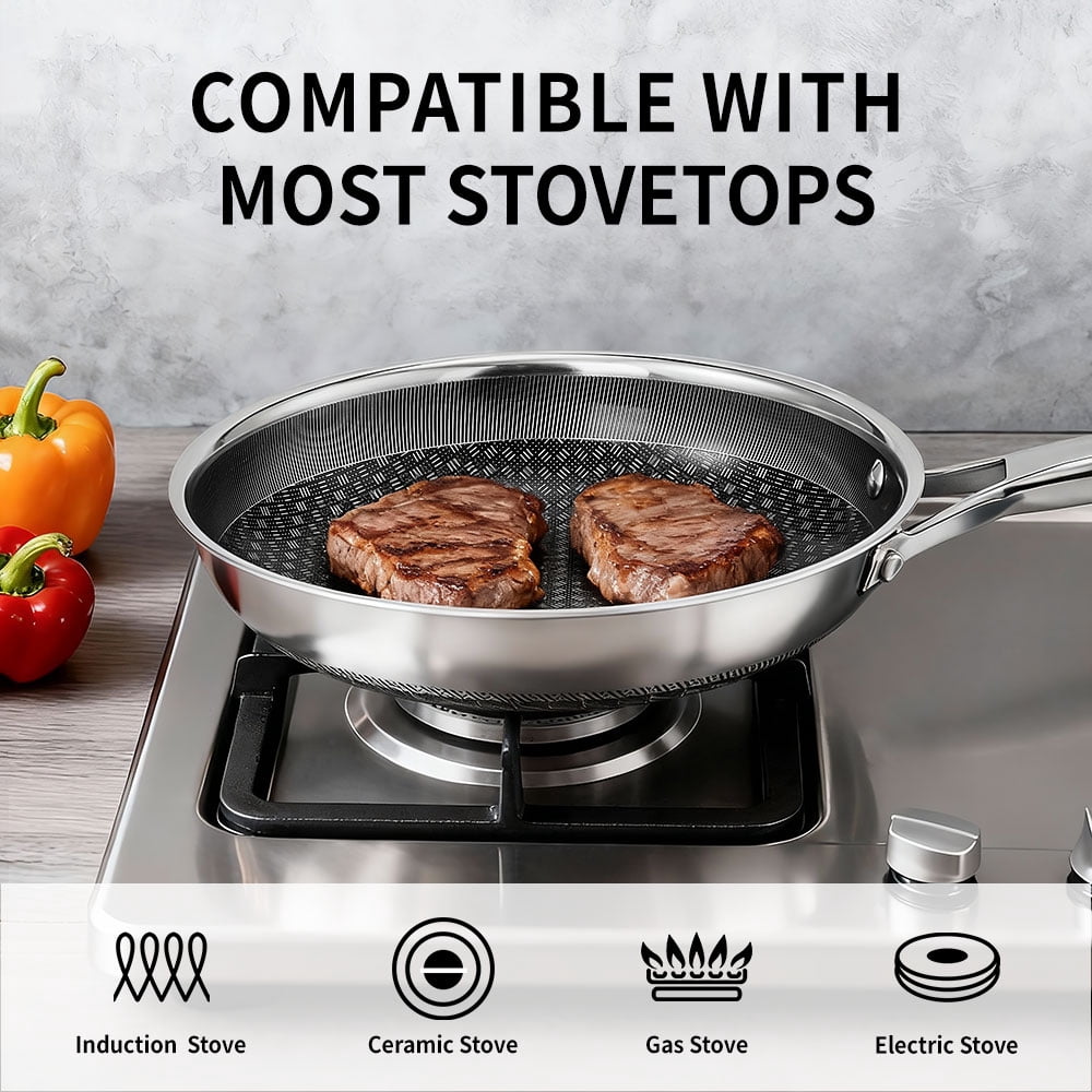 Ktaxon 10-Piece Stainless Steel Non-Stick Cookware Set, 3 Ply Pots and Pans Kitchen Set, Oven Dishwasher Safe, Compatible for Most Cooktops