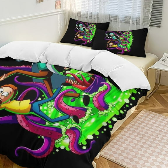 Rick And Morty 3-Piece Bedding Comforter Set Bed Cover Set Soft Warm Bedding for Bedroom, Home, Hotel 86"x70"
