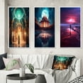 thumbnail image 1 of Designart "Revelation of Ancient Atlantis Mystery of Light" Abstract Landscape Framed Wall Art Set Of 3 - Gold Abstract Landscapes Frame Gallery Wall Set For Home Decor, 1 of 6
