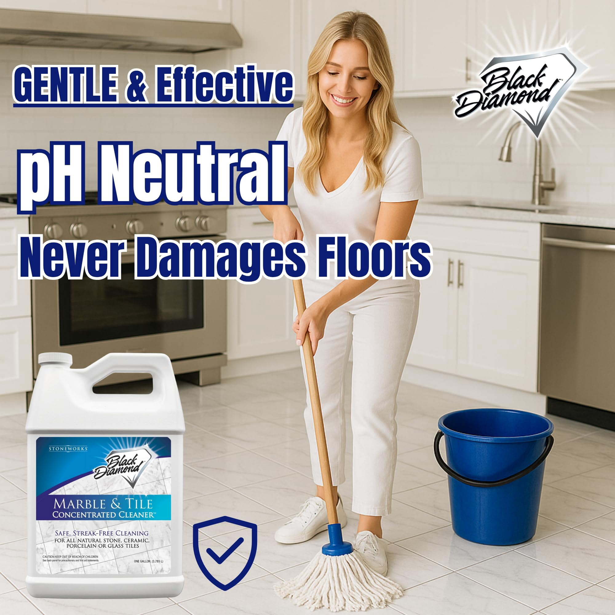 Black Diamond Stoneworks Marble & Tile Floor Cleaner Concentrate, pH Neutral, Streak-Free & No-Rinse Formula for Granite, Travertine, Limestone, Slate, Ceramic & Porcelain Floors (1 Gallon)