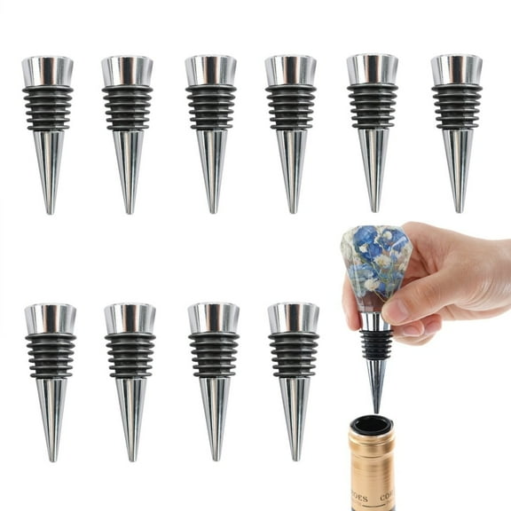 10 pc Alloy Wine Bottle Stoppers with Silicone Covered Spike/Cone Platinum 62x20.5mm