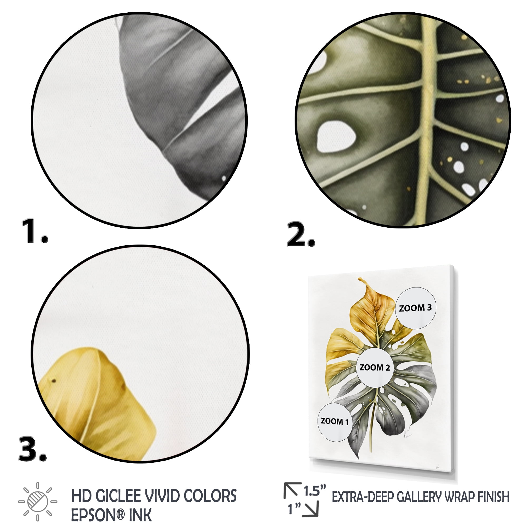 Designart Yellow And Grey Philodendron Leaf I Canvas Wall Art