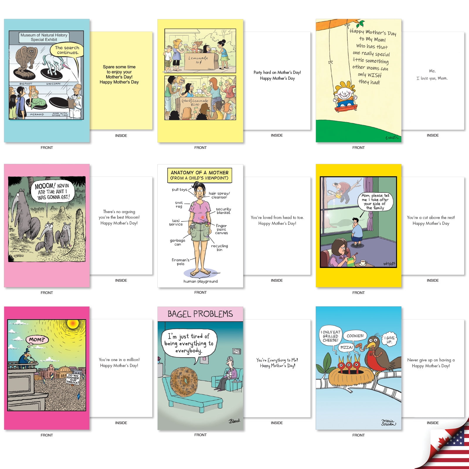 NobleWorks 36 Assorted Box Set Funny Mother's Day Greeting Cards w/5 x 7 Inch Envelopes (36 Designs, 1 Each) Mom Comical Moms AC10889MDG-B1x36