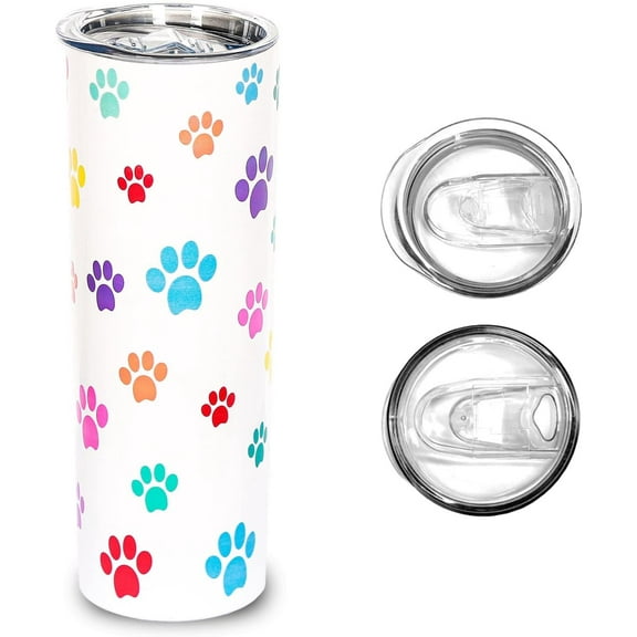 Skinny Dog Tumbler Cups 20oz Travel Mug Dog Mom Gifts Paw Print Tumbler with Lid for Women, Dog Gifts for Dog Lovers Women Travel Cups Mugs Insulated Drinking Hot or Cold