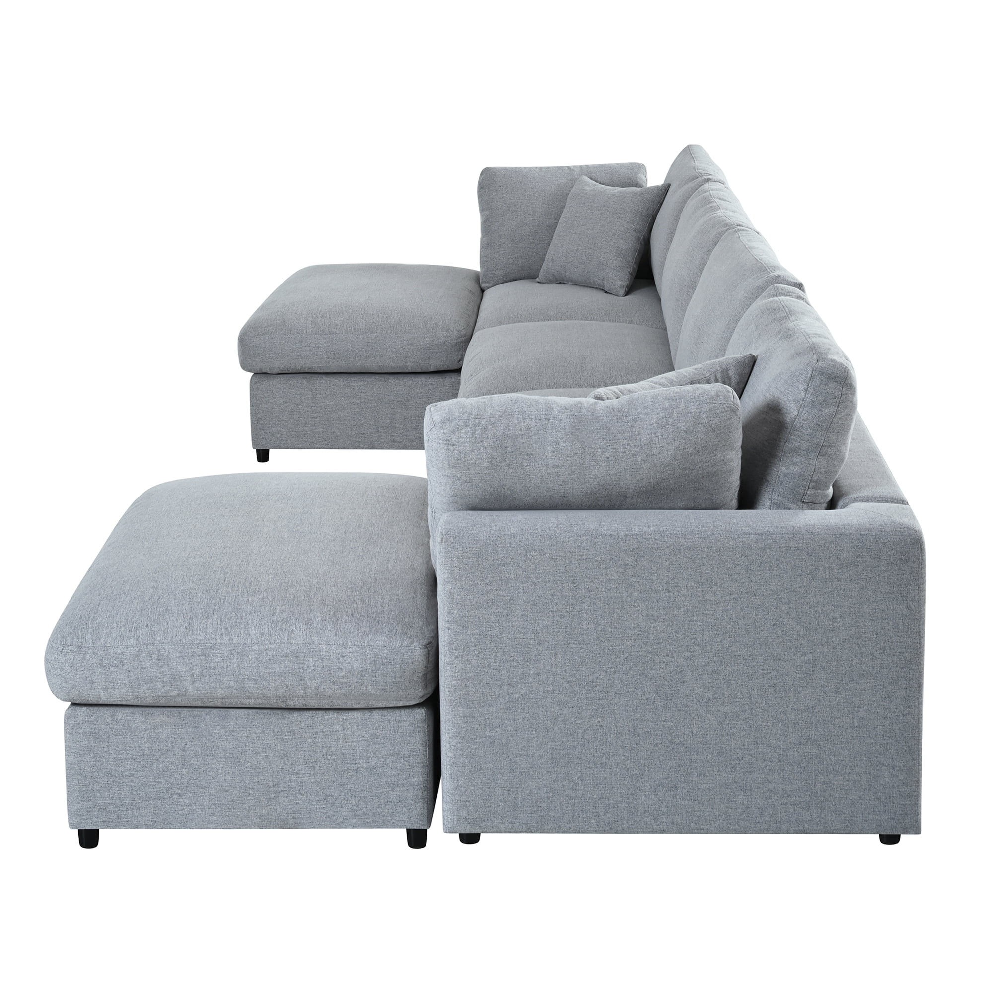 Mintazer 128" Large U-Shaped Modular Sectional Sofa with 2 Removable Ottomans, Chenille Upholstered 6 Piece Sofa with Cushions for Living Room, Grey