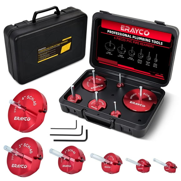 ERAYCO 6PCS PVC Pipe Reamer Kit, Plastic Pipe Fitting Reamer Tool, Fit into Standard 1/2" Drills, PVC Fitting Saver for SCH40 PVC CPVC ABS Pipe (3/4'', 1'', 1-1/2'', 2'', 3'',