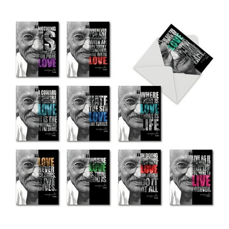 M3793OCB-B1x10 M3793OCB GHANDI LOVE QUOTES' 10 Assorted All Occasions Greeting Cards with Envelopes by The Best Card