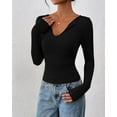 thumbnail image 6 of FreshPretty Long Sleeve Shirts for Women Fall Fashion V Neck Knit Ruched Slim Fit Casual Basic Tees Going Out Tops Y2k, 6 of 9