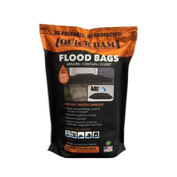 Quick Dam Water Activated Flood Bags, 12" x 24",2/pack