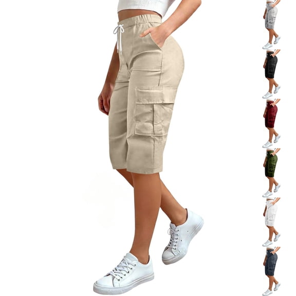 Delayuji Women's Cargo Pant Short Summer Comfortable Cargo Pants with Multiple Pocket