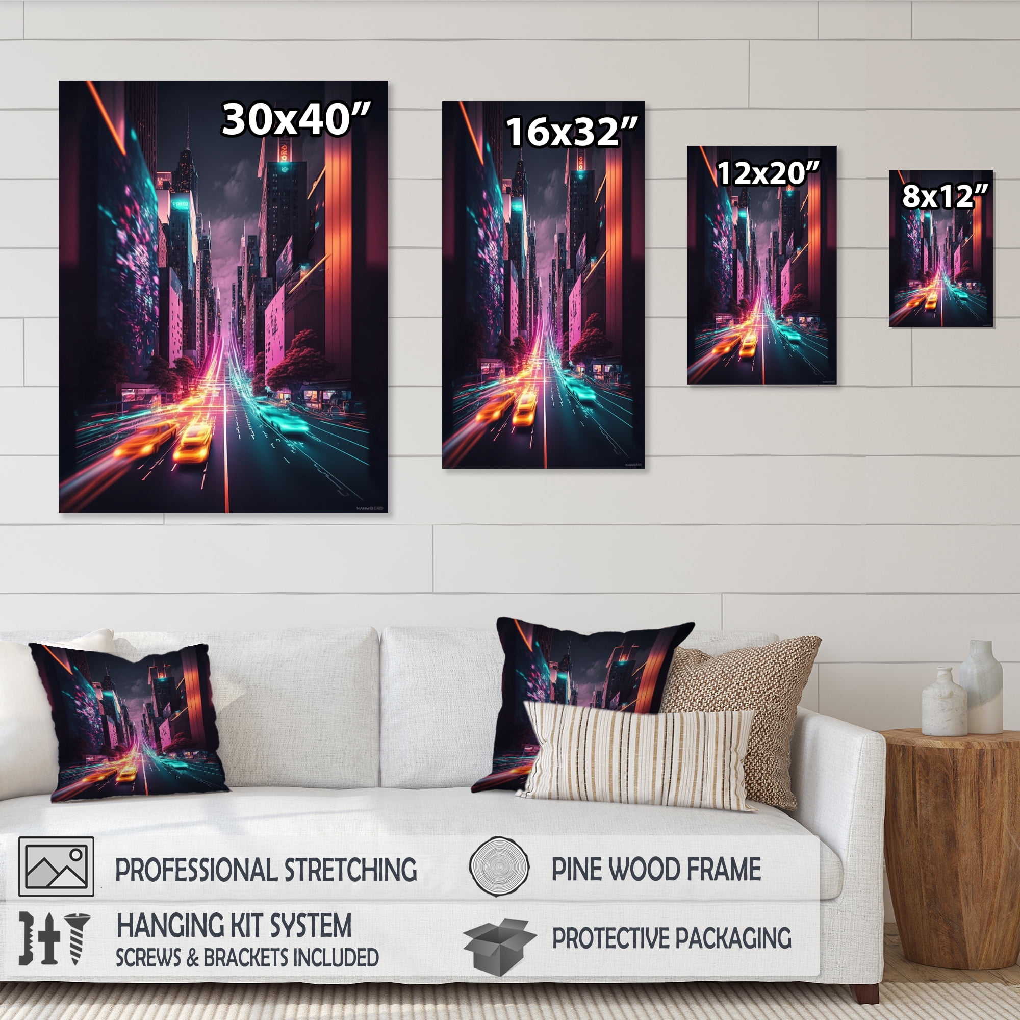 Designart Futuristic New York City Neon I Canvas Wall Art