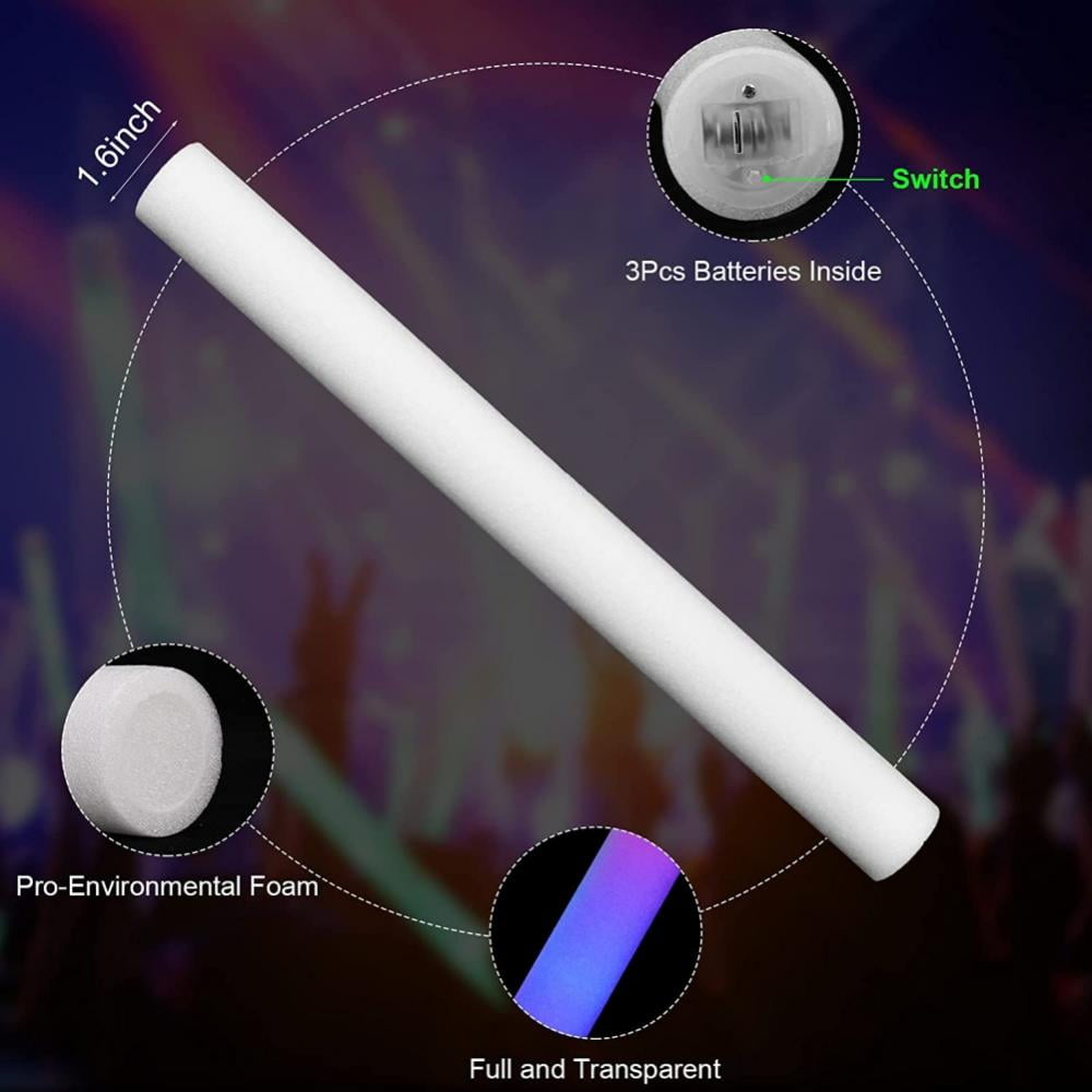 Upgraded Light up Foam Glow Sticks, Glow in The Dark Party Supplies, 3  Modes Colorful Flashing LED Light up Foam Sticks for Wedding Concert  Birthday Christmas Rave Party and Event (1Pc, 16inches) 