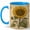 Blue, variant on Vintage Sunflower Coffee Mug, Botanical Yellow Flower Illustration Design, 11 oz Ceramic Cup