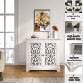 thumbnail image 3 of GZXS 31.5-Inch Vintage Accent Cabinet with 2 Hollow-Carved Doors, Antique White Decorative Storage Console Cupboard for Living Room, Kitchen, Dining Room, 3 of 8