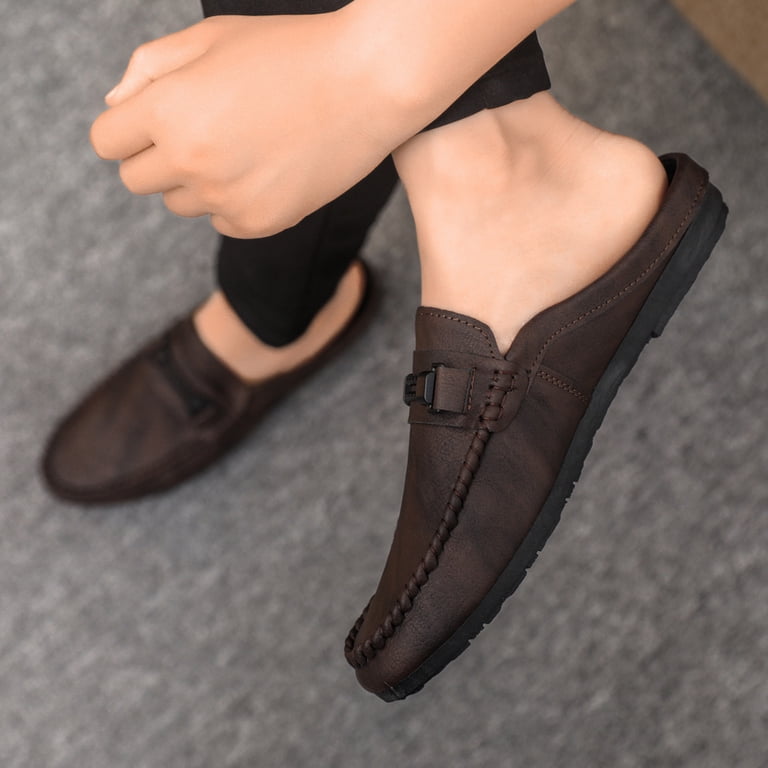mens backless dress shoes Black Leather Mules for Men