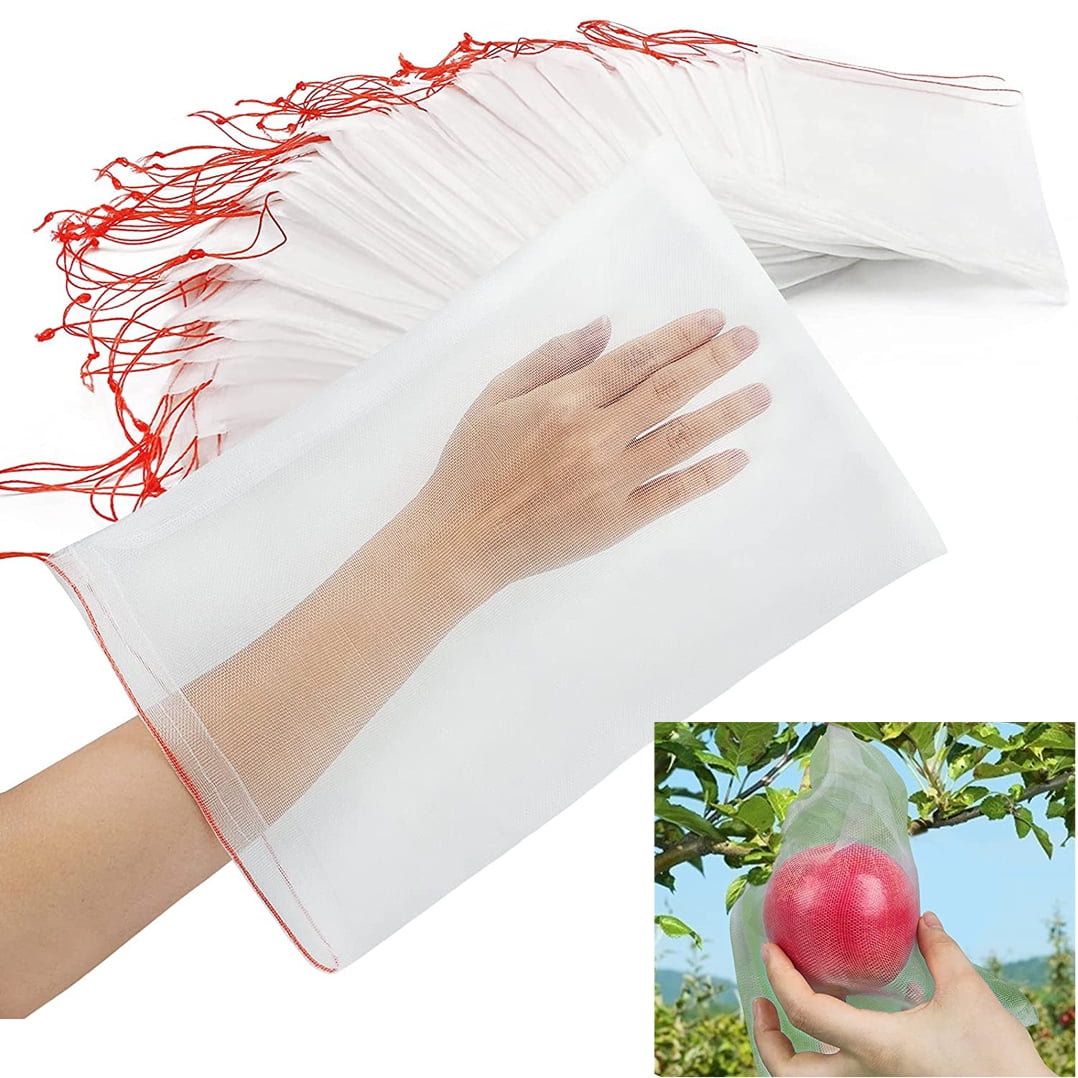 50Pcs 6"x10" Fruit Protection Bags, Garden Netting Bags with Drawstring