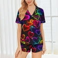 thumbnail image 2 of Enjoytime Ladies Pajamas Sets Heart Print Turndown Short Sleeve Button Down Blouse Shorts Sleepwear Summer Comfy Casual Two Piece Lounge Set, 2 of 8