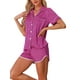 thumbnail image 4 of Pijamas de satén para mujer INSPIRE CHIC, conjuntos de lounge de 2 piezas con tops de manga corta y pantalones cortos, en púrpura y rojo, 4 of 6