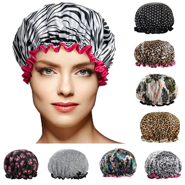 Happy Date Large Shower Caps for Women Long Hair, Reusable Double Layer Waterproof Shower Hair