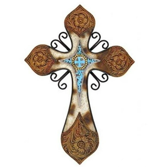 DLC 13207 Croix Turquoise Cuir de Vache à Bout Renforcé Effet Cuir - 12.75 x 0.75 x 8 Po