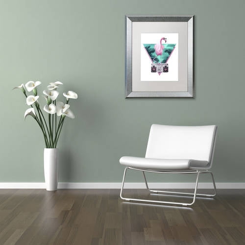 Trademark Fine Art 'Miami Flamingo' Canvas Art by Robert Farkas, White Matte, Silver Frame