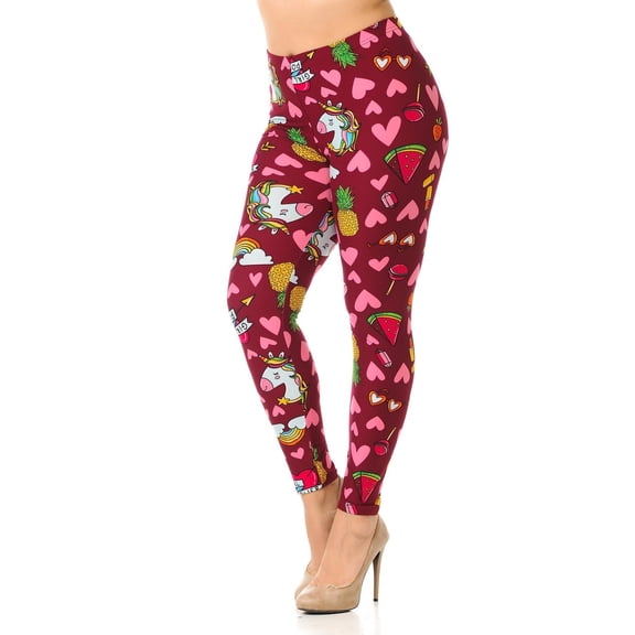 Buttery Soft Hearts and Unicorns Plus Size Leggings - 3X-5X (One Size Plus,Fuchsia)