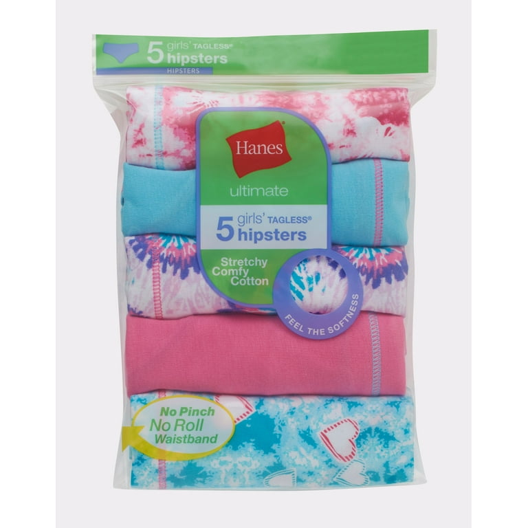 Hanes Ultimate Girls' Cotton Stretch Hipster Underwear, 5-Pack Assorted 1 6  