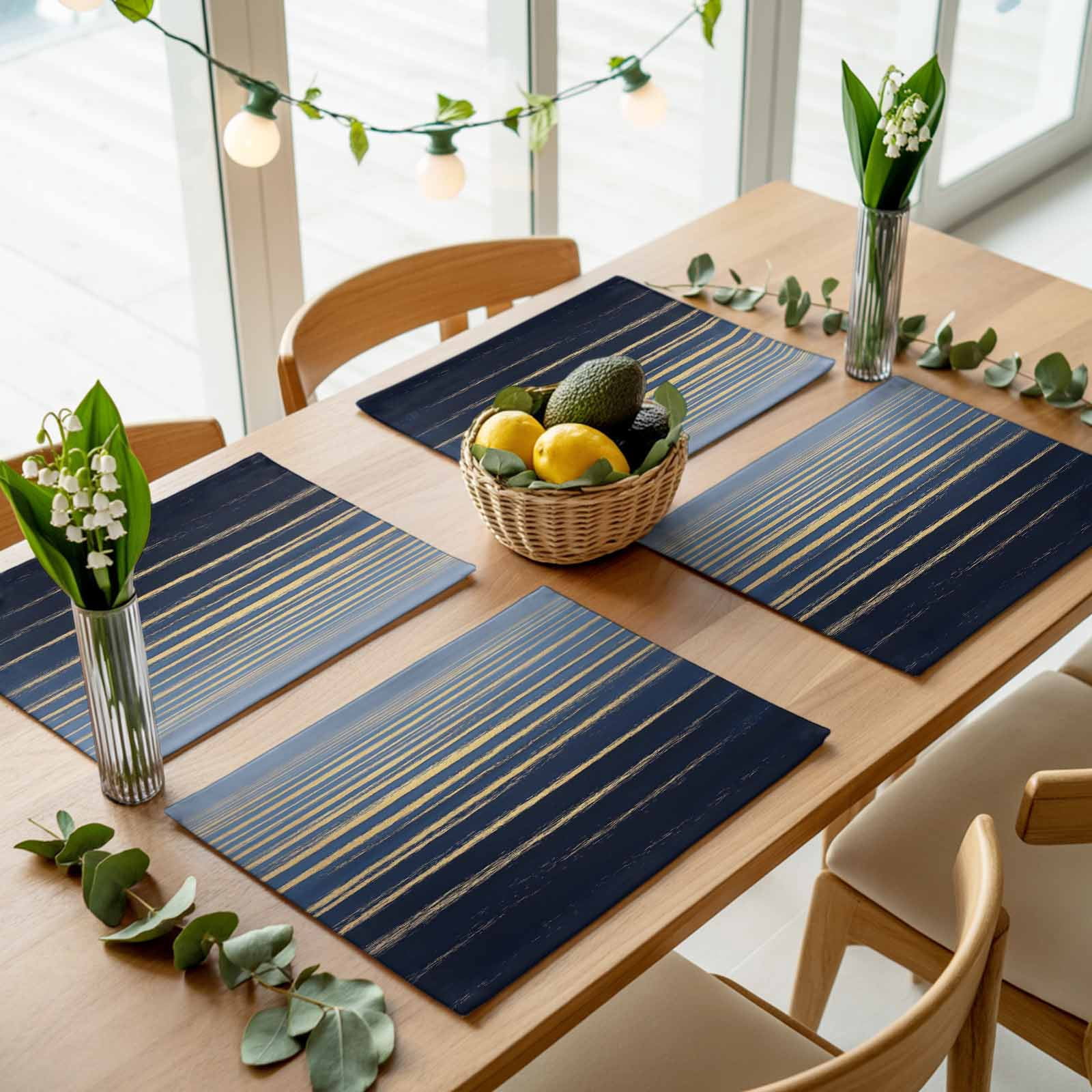 Abstract Golden Placemats Set of 4 Water Wave Blue Ocean Sunrise Horizon Place Mats Washable Table Mats for Party Kitchen Dining Decoration, 13 X 19 Inch