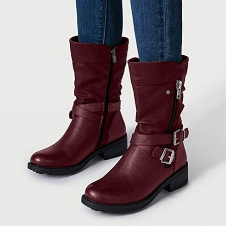 

ERTUTUYI Combat Women s Heels High Retro Fashion Boots Breathable Shoes Zipper Women s Boots Red 42