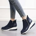 thumbnail image 2 of FRSASU Winter Boots Women's Retro Solid Color Splicing Boots Thick Sole High-Heels Round Toe Casual Boots Blue 5.5(36), 2 of 5