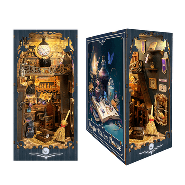 DIY Book Nook Kit Dollhouse Kit Wooden Miniature Studio with Dust Cover Magic Apothecary  Bookshelf Decor 3D Puzzle Book Nooks for Adults gift to Build (SQ-04)