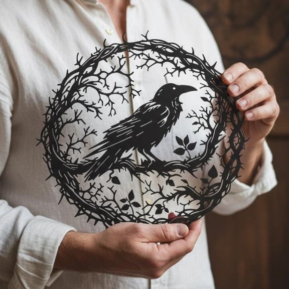 HELLOYOUNG 1pc Gothic Raven Birds on Branch Metal Wall Art, Black Vintage Dark Academia Crow Sculpture for Halloween Living Room Bedroom, Unique Christmas New Year Gift