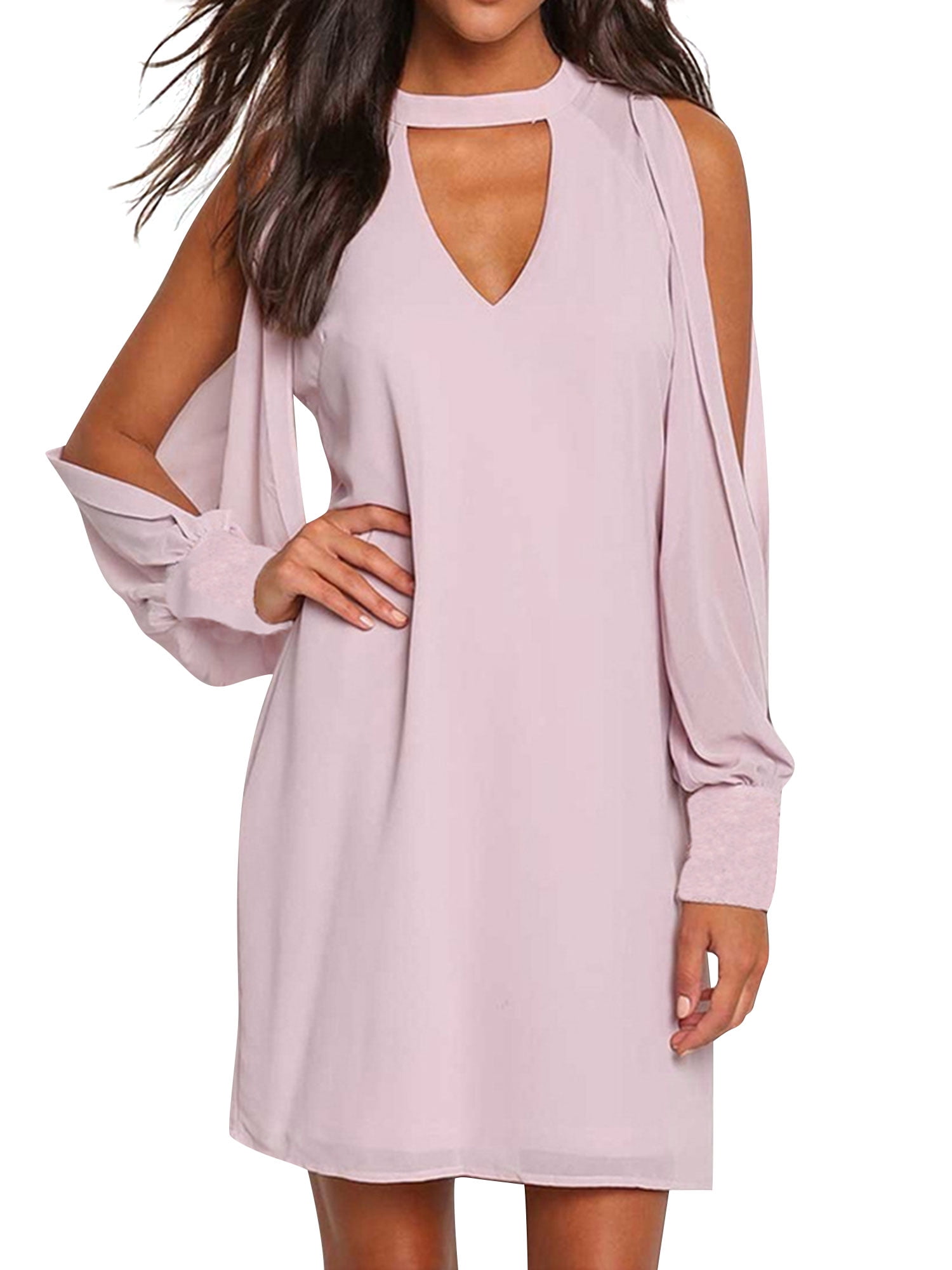 Women Long Sleeve Choker V Neck Cold 