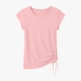 thumbnail image 4 of hotojiny Summer Tops for Women Cap Short Sleeve V Neck Tshirt with Side Shirring Plain Crew Neck Solid Color Fashion Tee, 4 of 6