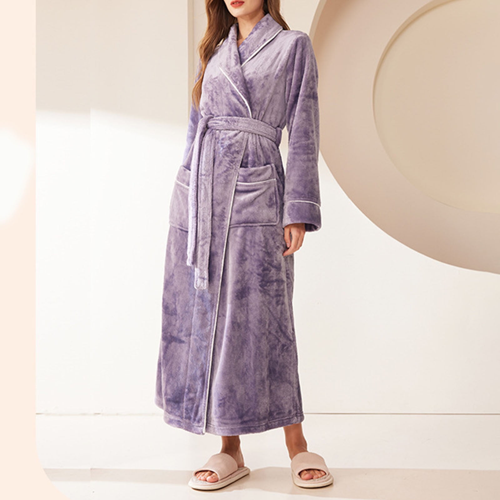 Rbaofujie Peignoir pour Femmes Col Épais Confortable Long Peignoir