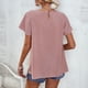 thumbnail image 5 of Top de manga corta con cuello redondo para mujer, blusa informal elegante de encaje de Color puro para trabajo de oficina, rosa M, 5 of 7