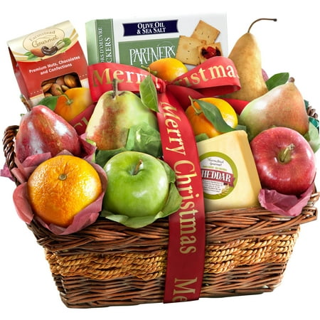 Healthy Christmas Baskets Golden State Fruit Merry Christmas Fruit with Cheese and Nuts Gift Basket, 13 pc ()