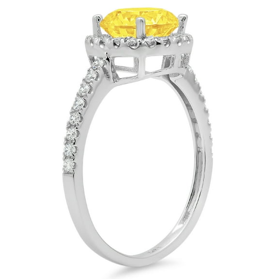 1.8 ct Round Cut Simulated Yellow Diamond Halo Engagement Ring for Women in 18K White Gold