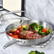 LOLYKITCH Tri-ply Stainless Steel Frying Pans Set with Lids,8-10-12 inch Skillets,Induction Cooking Pans,Dishwasher and Oven Safe.