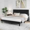 thumbnail image 1 of Yeshouse Marco de cama con cabecera de altura ajustable, plataforma tapizada con diseño capitoné con canales verticales, listones de madera resistentes para un soporte silencioso, no necesita somier, 1 of 13