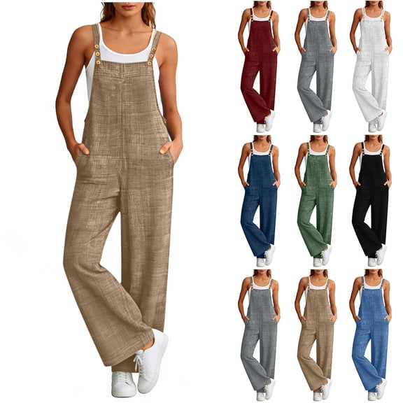 50% off Clear! 2024 Jumpsuits for Women Casual Oversize Sleeveless Overalls Jumpsuit Casual Plaid Print Summer Wide Leg Bib Pants Gift for Women On Sale