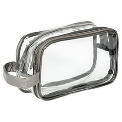(3 pack) Makeup and Cosmetic Double Layer Clear PVC Zipper Bag, 9.4" x 5.3" x 3.9"