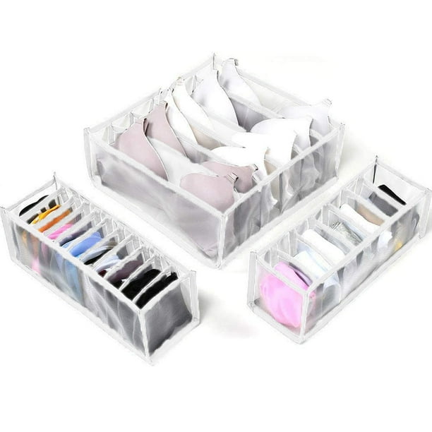 Organizador de ropa interior Divisor de cajón, juego de 3 Incluye 6+7+11 celdas Armario plegable Compartimento de cajones Cajas de almacenamiento Xemadio 2035236-2