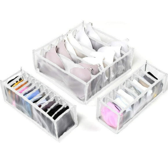 Underwear Organizer Drawer Divider,Set of 3 Includes 6+7+11 Cell Collapsible Closet Cabinet Drawer Compartment Storage Boxes