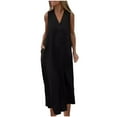 thumbnail image 2 of Fartey Cotton Linen Maxi Dress for Women Loose Casual Sleeveless V Neck Tank Dress Flowy Solid Color Beach Sun Dresses with Pockets Travel Vacation Dresses Black S-XL, 2 of 6