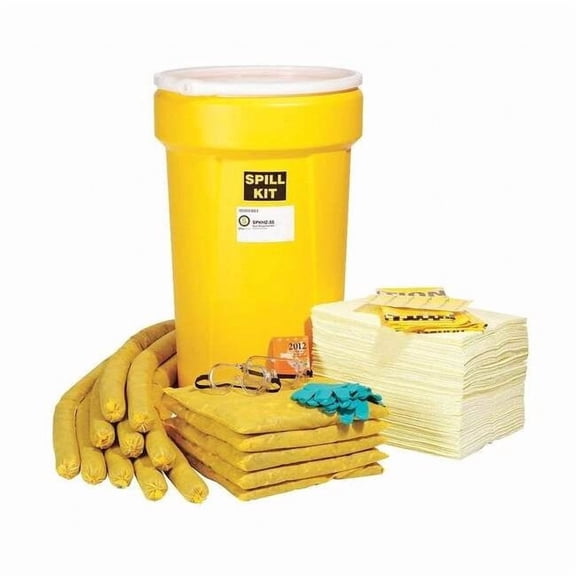Spill Kit, 49 gal Volume Absorbed per Kit, 55 gal Capacity, Drum, Yellow, 144