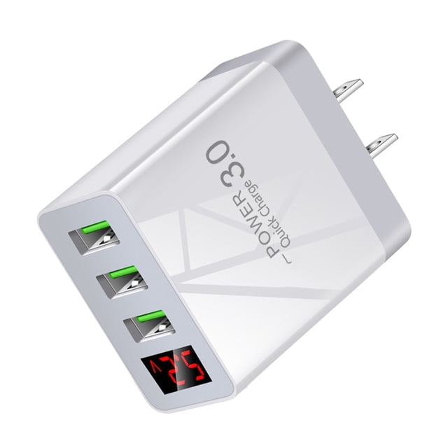 QC3.0 3-USB Digital Display Fast Charger - PC Flame-Retardant, Smart Chip, Universal Voltage, Portable for Home/Office/Vacation